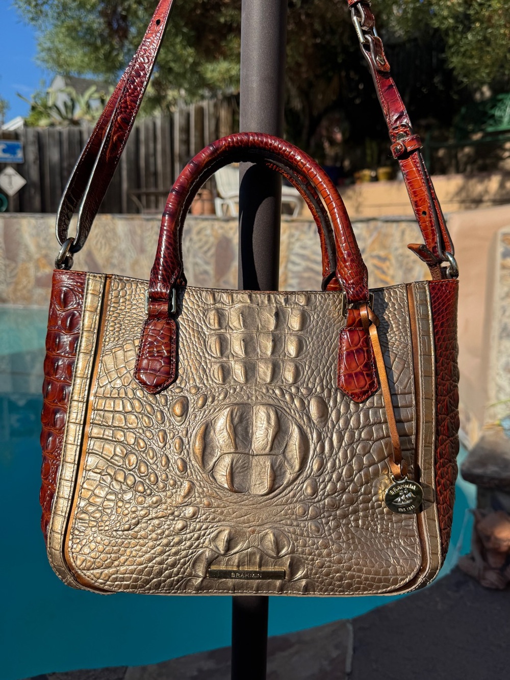 Brahmin Small Irene Rose Gold Provence Croc Leather Satchel GUC